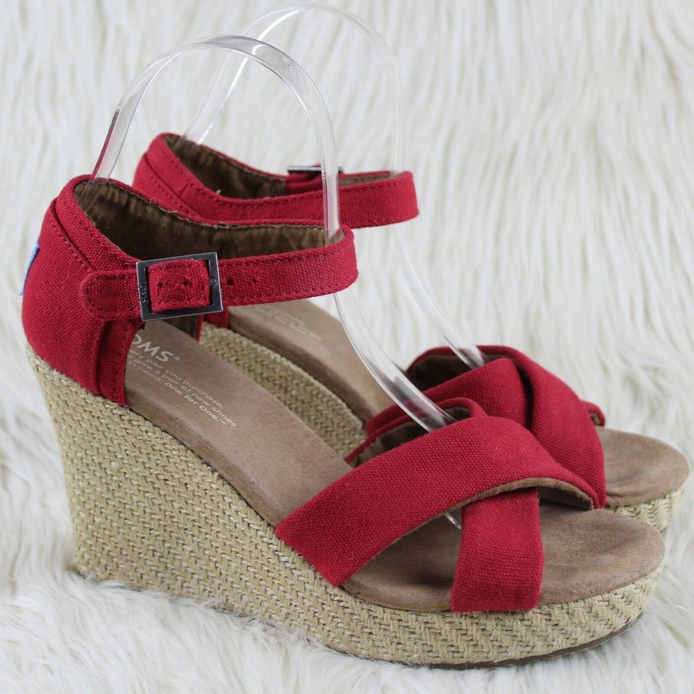 Toms Sierra Espadrille Wedge Sandals Red Size 7